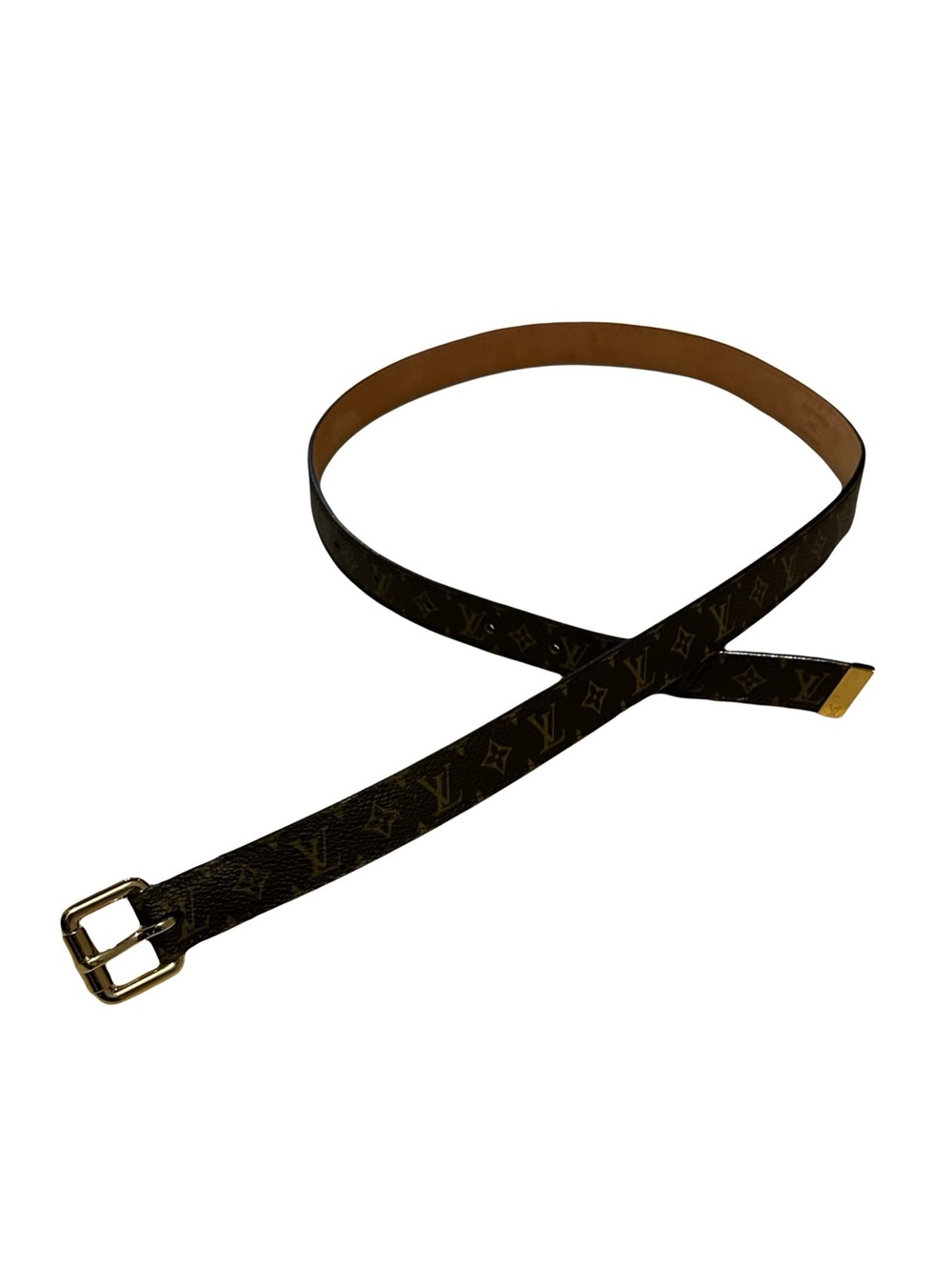 Louis Vuitton Monogram Leather Belt with Gold Buckle